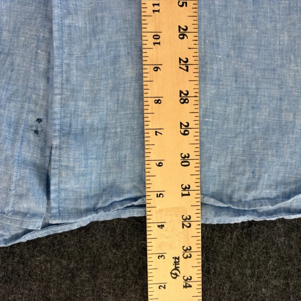 Cremieux Mens XXL Blue Linen Short Sleeve Button Down‎ Shirt Lightweight